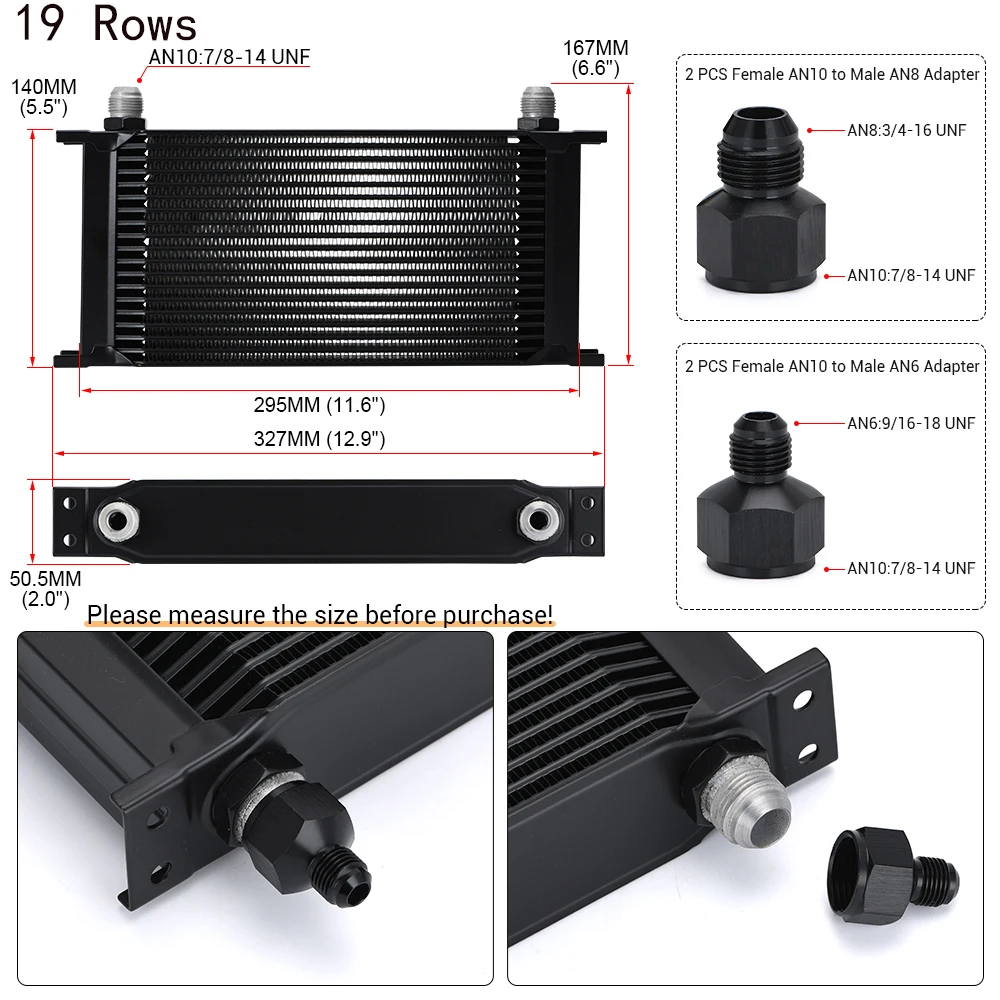 AN10 Aluminum Radiator 7/10/13/16/19/25/30 Rows British Type Car Engine Oil Cooler Cooling Radiator Replacement Universal Cooler