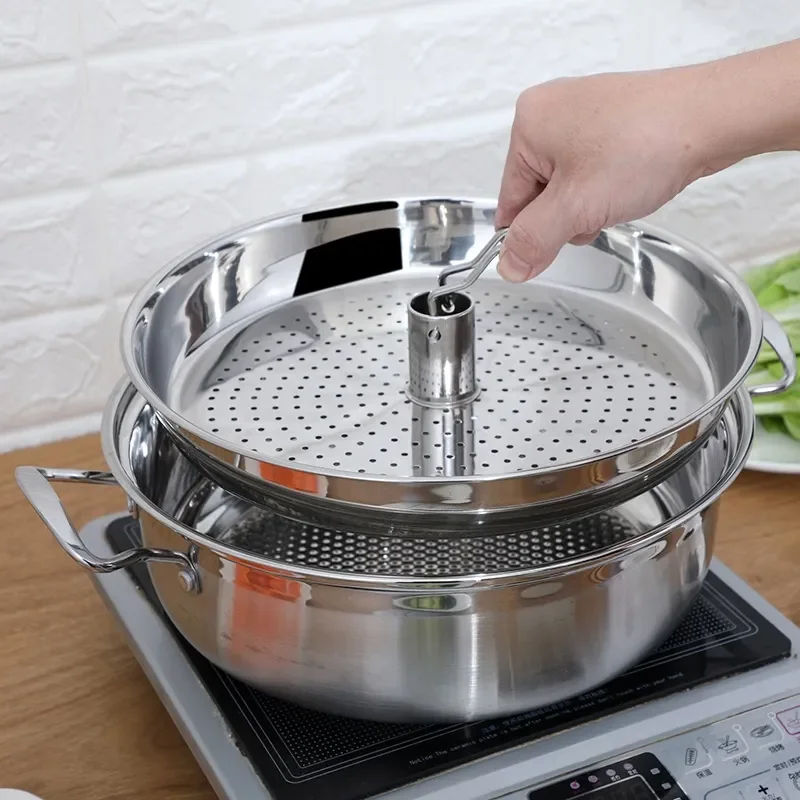 for Pot Stainless Steel Seafood Steam Pot 30CM Gas Induction Cooker Dual Purpose Steamer Plate with Hole