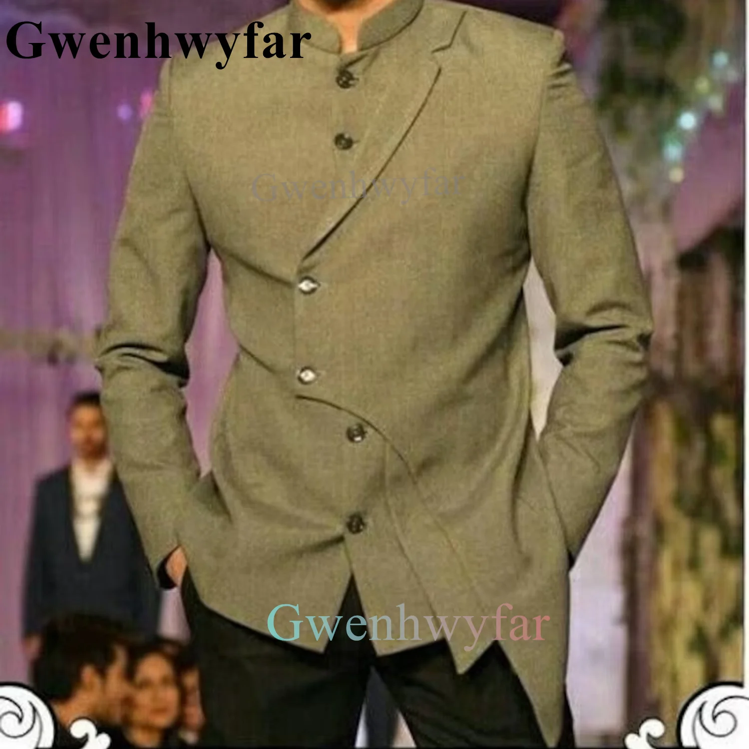 

Gwenhwyfar Men's 2-Pieces African style Suit Stand Collar Fit Formal Dress Regular Fit Prom Wedding Dress with Pants