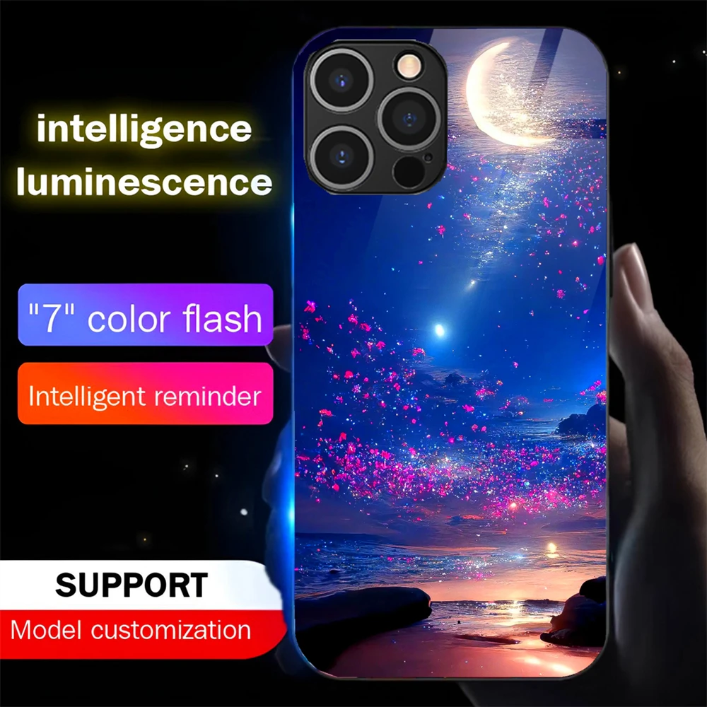 

Cool Galaxy Beach Stars River Luminous LED Light Up Glowing Phone Case For iPhone Air 17 16 E 15 14 13 12 11 Pro Max X XR