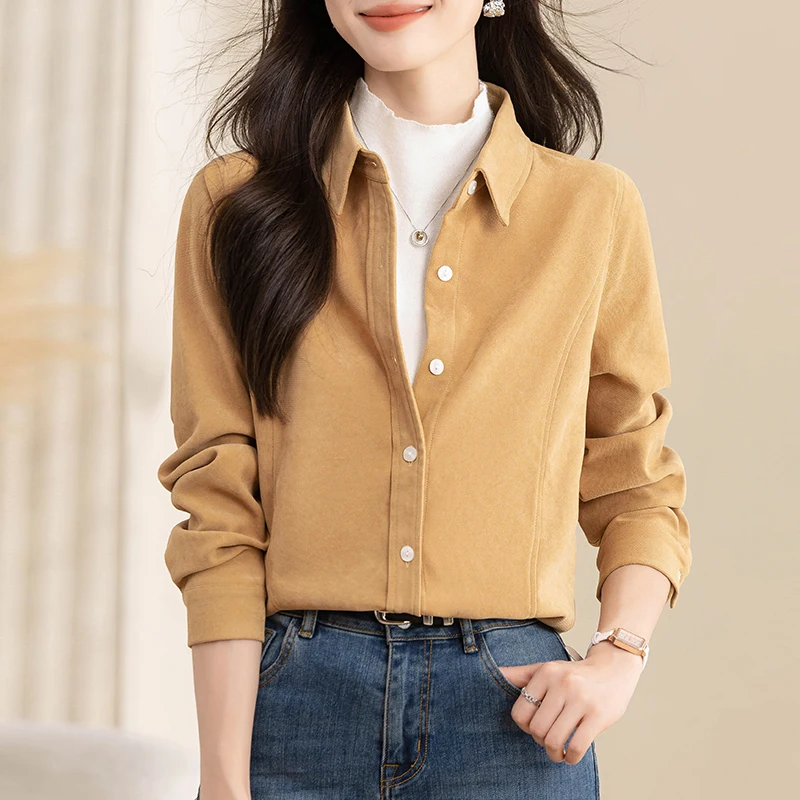 

Женская блузка оверсайз с длинным рукавом — элегантная офисная рубашка, толстые осенне-зимние топы