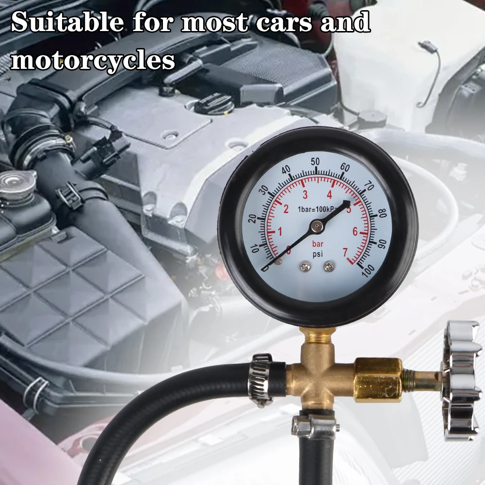 Quick Connected Fuel Pump Pressure Gauge Tester for Car Truck Fuel Pressure Gauge Meter 0-100PSI