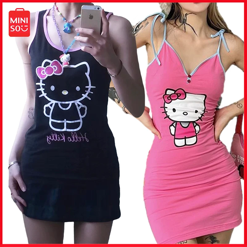 New Cartoon Hot Girl Dress Sanrio Hellokitty Youth Women's Clothing Y2K Sexy Tops Suspender Wrap Hip Skirt Strappy Skirt Gift