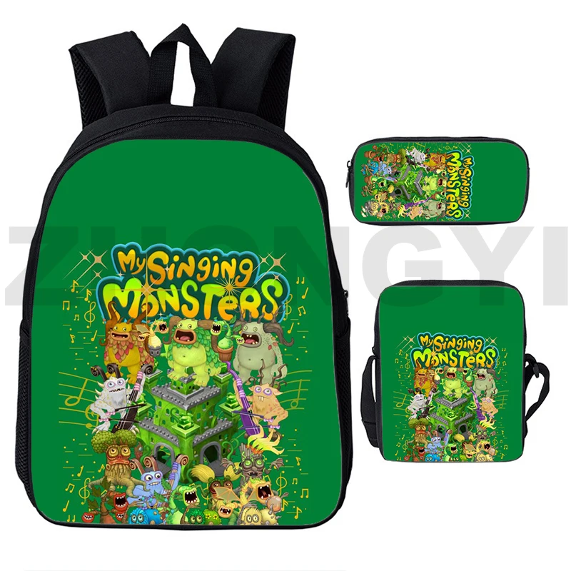 

Cute My Singing Monsters Game 3D Backpack 3 In 1 Trend Waterproof Bookbag Harajuku Anime School Back Pack for Boys Girls Pen Bag