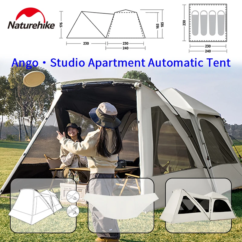 Naturehike Ango 3s Quick Opening Automatic Tent 1Bedroom 1Hall UPF50 Black Coating Sun Protection Outdoor Family Picnic Camping