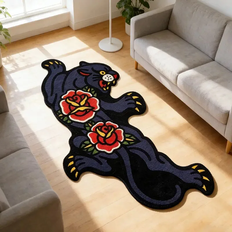 VIKAMA Fashion Creative Irregular Rose Tiger Carpet Living Room Bedroom Lightweight Comfortable Carpet Home Decoration