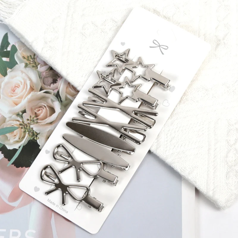 Silberfarbene Metall-Haarspangen für Frauen Y2K Entenschnabel-Haarnadeln Persönliche Kopfbedeckung Haarklammern Styling-Accessoires für Mädchen