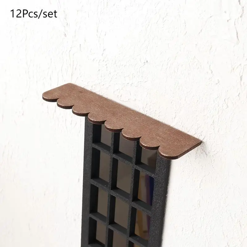 Micro beirais de construção, 12 peças de casa de bonecas, telhas, conjunto de jogo de madeira