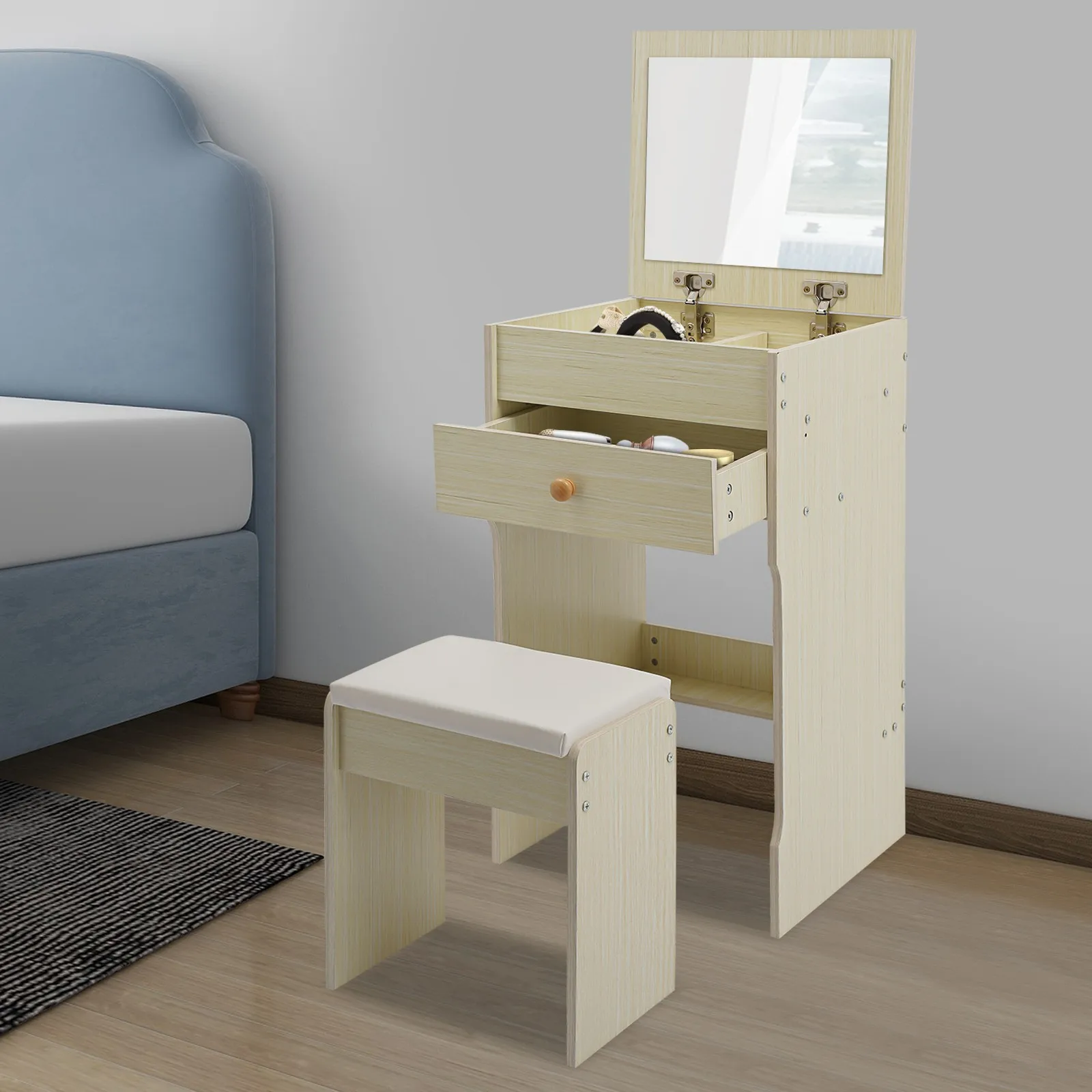 

Modern Vanity Table with Flip Top Mirror, Dressing Makeup Table with Built-in Storage Compartments, Sturdy Bedroom Vanity Desk