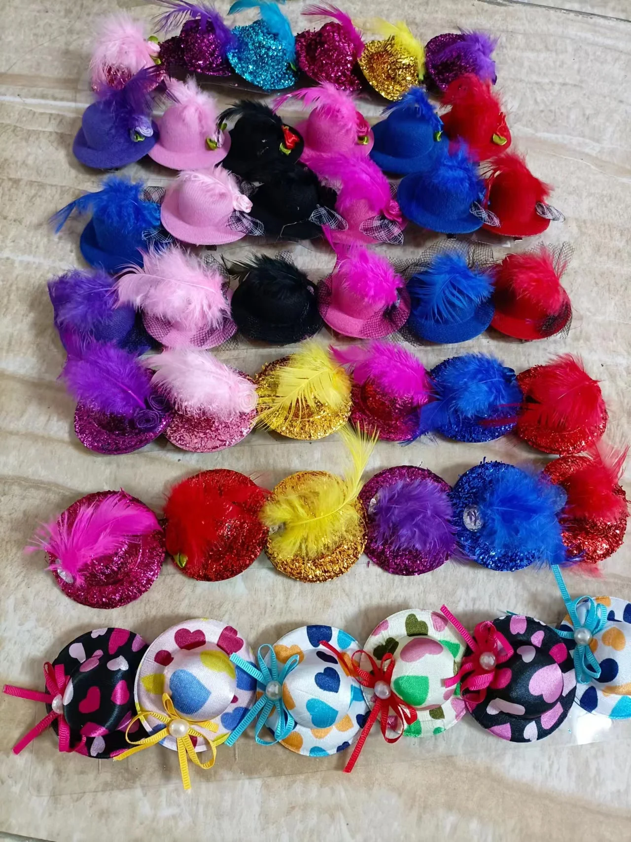 5.5cm New  Style Pet Hair Accessories Yarn Feather Flowers Mini Hat Dog Accessories Pet Hair Clip 30pcs