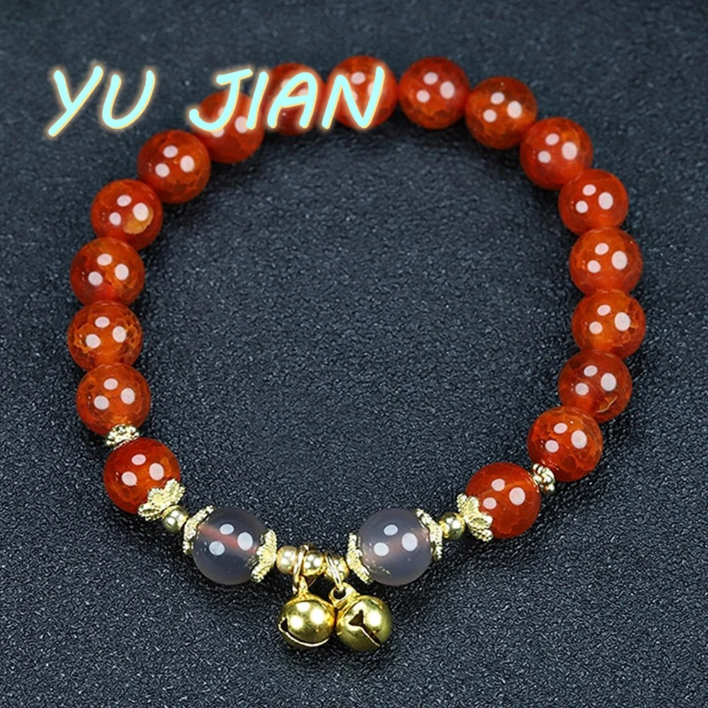 

High Jewelry Natural Dragon Scale Agate South Red-Agate Noble Bracelet Round Beads DIY Handmade Bangle Perfect Handring