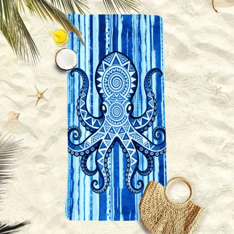 Boho Tribal Jellyfish Beach Towel Ocean Wave Print Quick Dry Sand-Free Beach Blanket for Beach Pool Swimming Camping Yoga