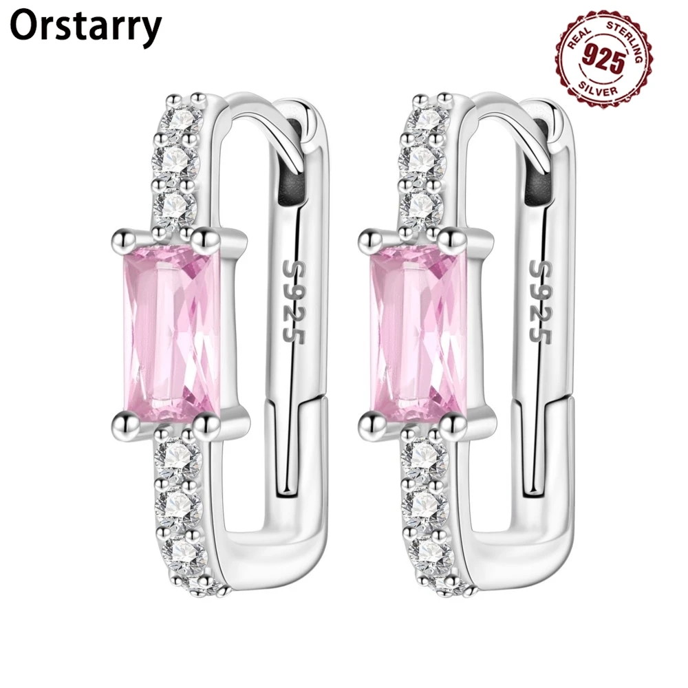 Orstarry Original 925 Sterling Silber Süße Rosa Zirkon Ohrringe Frauen Creolen Jahrestag Schmuck Geschenke