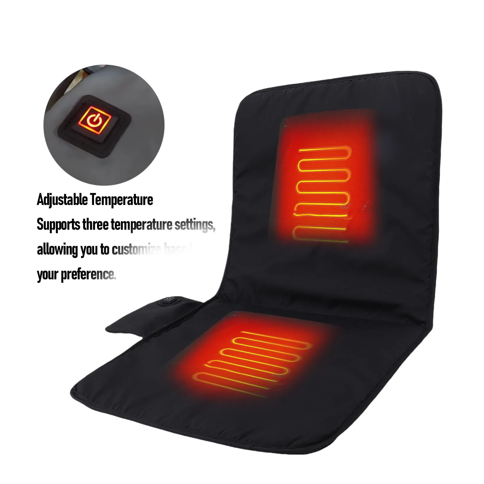 Heated Seat Cushion Black USB Heated Seat Pad with 3 Heat Settings for Outdoor Camping  Chair 3 Level Heating Seat Cushion