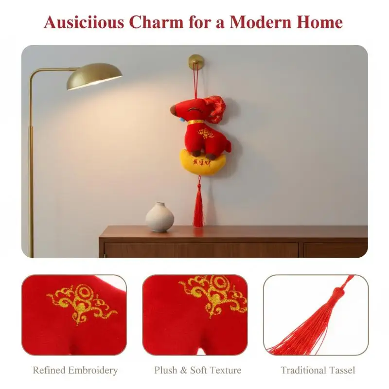2027 Year Of The Sheep Hanging Ornament Soft Red Gold Zodiac Charm Portable Lunar New Year Decor For Car Mirror Door Knob