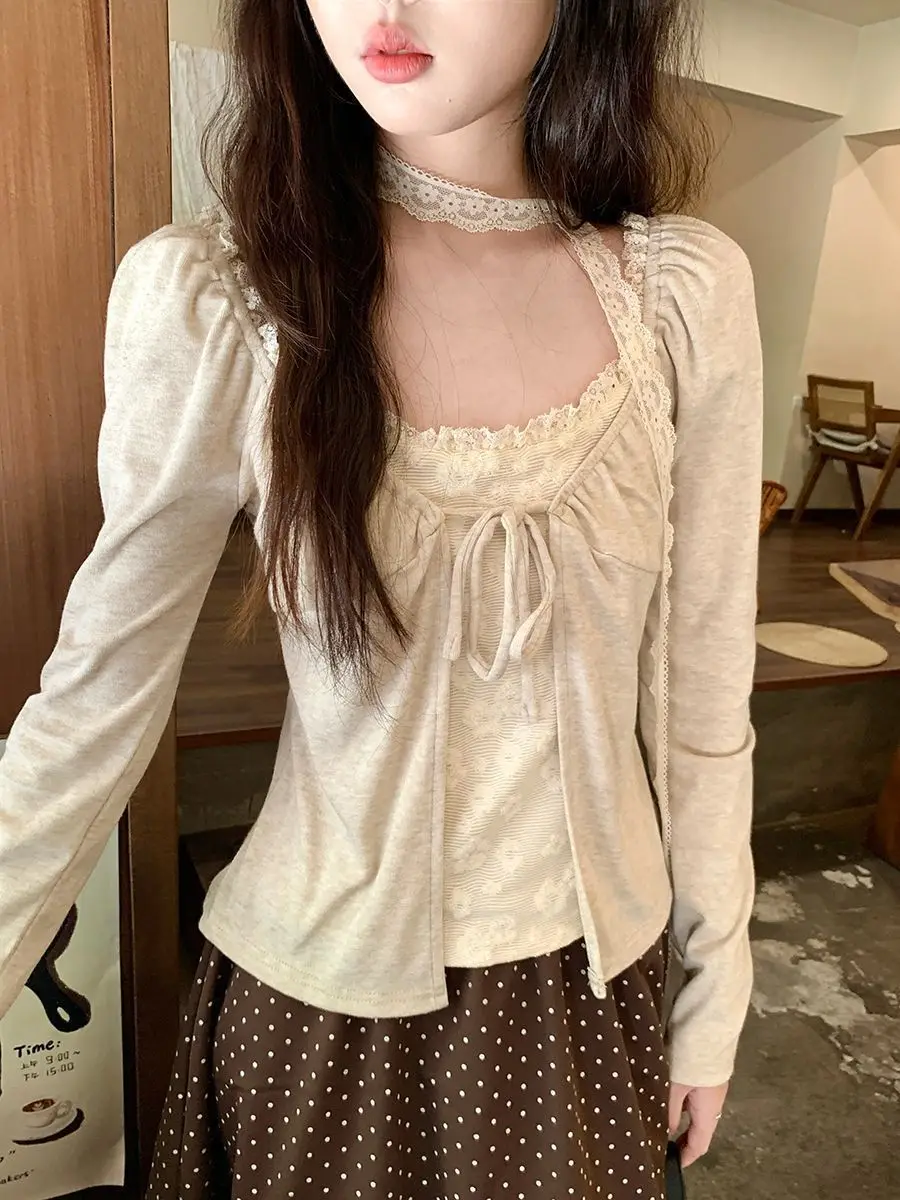 

American Style Vintage Tops Spicy Girls Retro Slim Fit Blouse Casual Streetwear Chic Y2K Fashion Long Sleeve Women Daily Wear