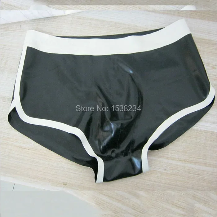 Latex-Slips, Gummi-Unterwäsche, Herren-Dessous mit weißem Besatz, Maskenball