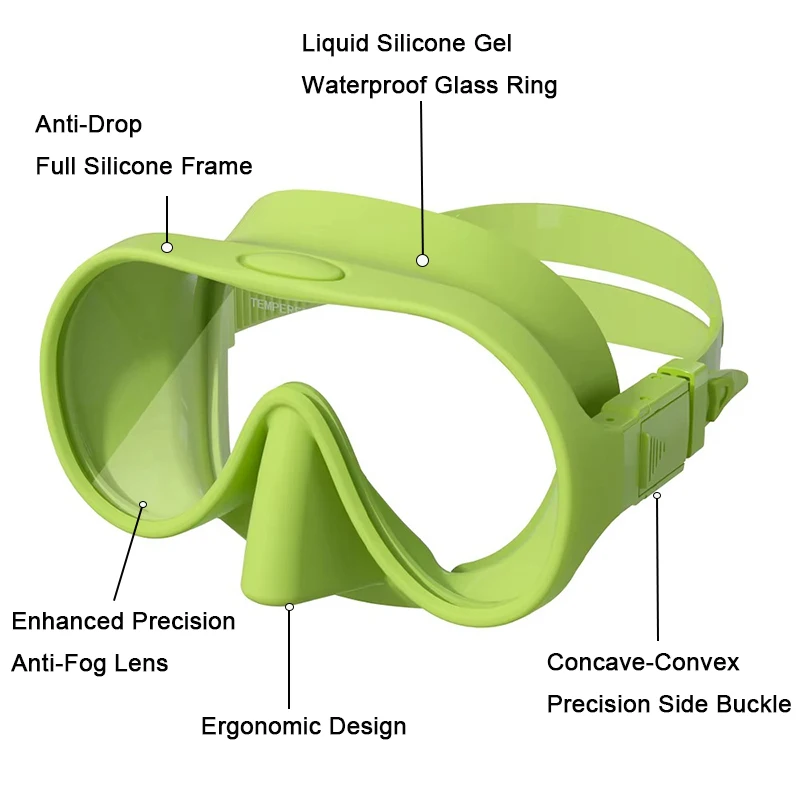 Large Size Snorkeling Mask For Adult - HD Tempered Glass Goggles,Anti-Fog ,Solid-Coloured Frameless,for Snorkel,Diving, Swimming