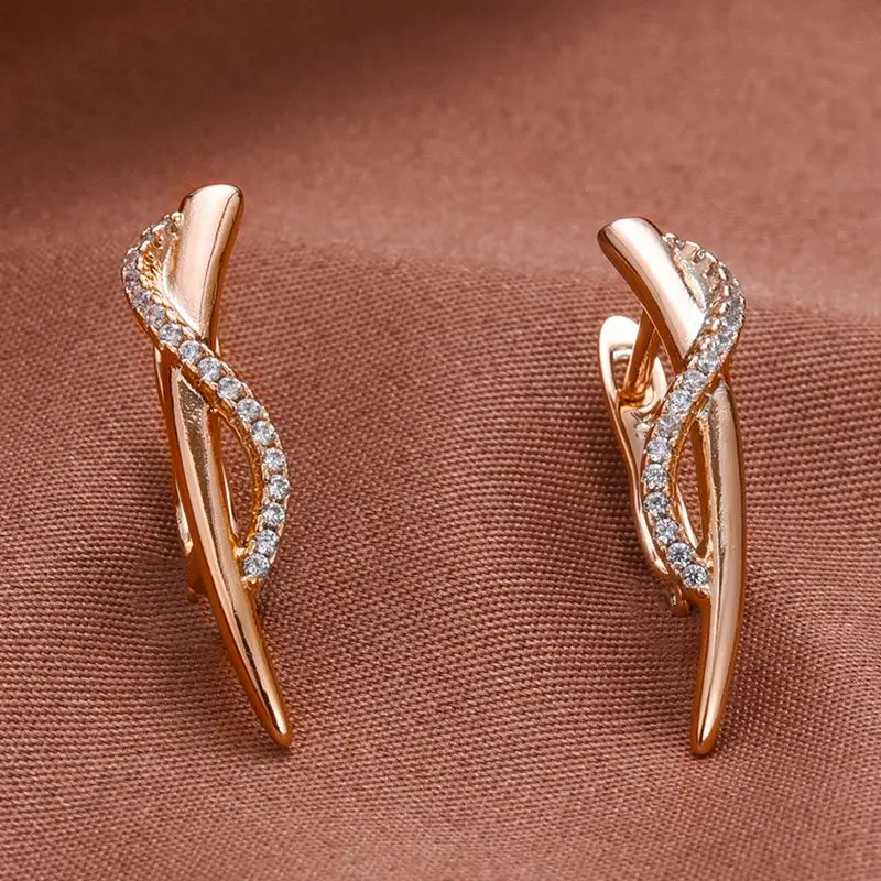 Gold Color Geometry Simple Stud Earrring Quality Copper S-shaped Design Small Natural Zircon Clip Earring Russia Trendy Jewelry