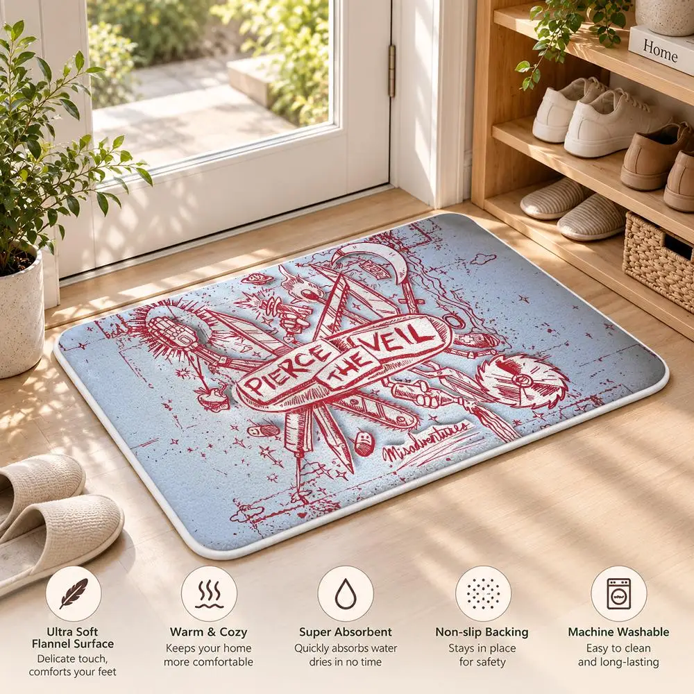 Cool P-PIERCE THE VEIL ROCK Floor Mat Flannel Rug Soft Non Slip Door Mat For Bathroom Bedroom Kitchen Living Room Home Decor