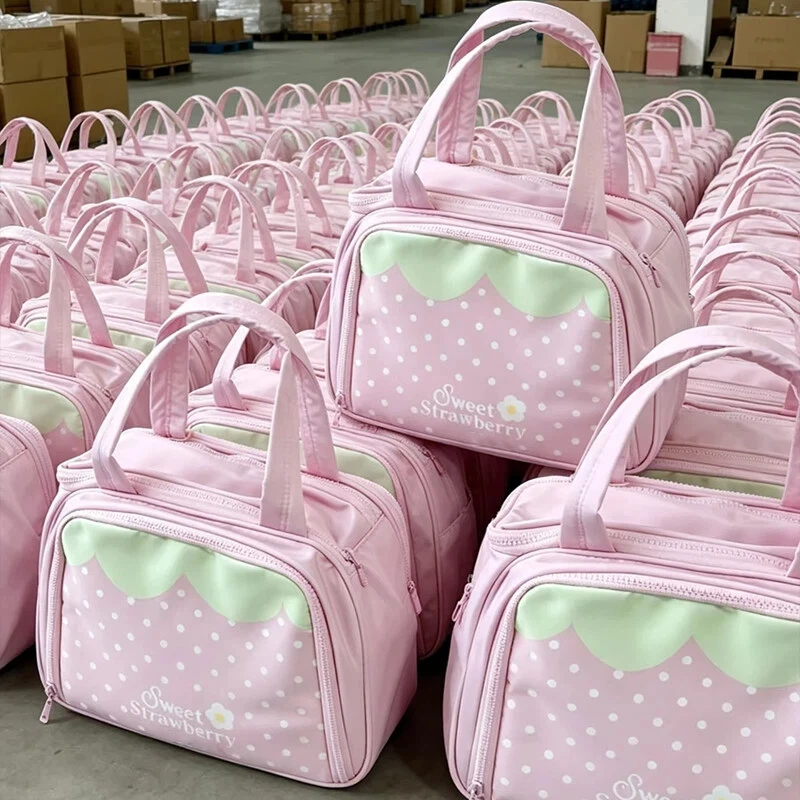 Cute Cosmetic Bag Large Capacity Makeup Organizer Bag Kawaii Pink Polka Dot Toiletry Bag Hand‑held Beauty Storage Pouch For Trip