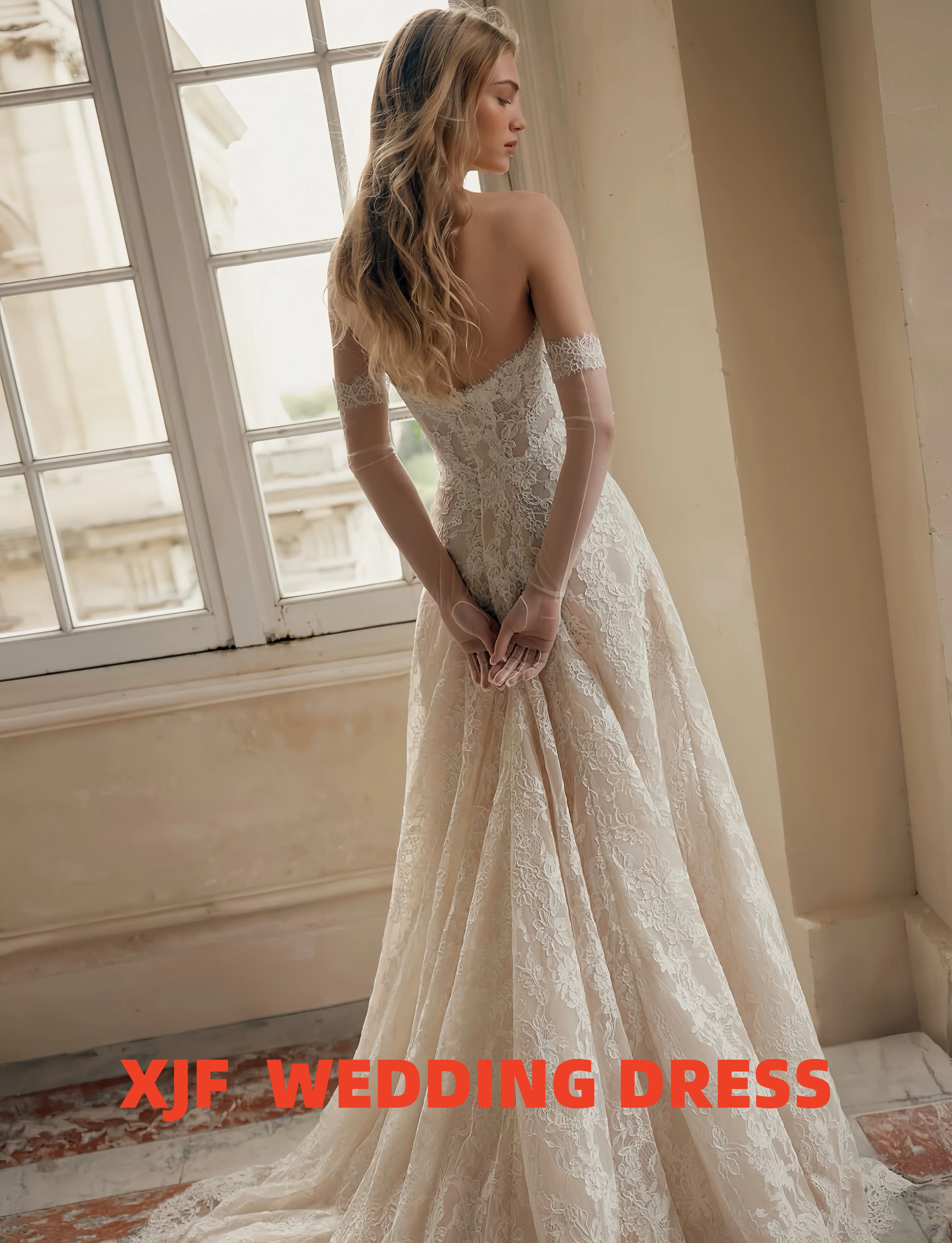 Suknia ślubna na zamówienie, seksowna, z uroczym dekoltem, długim rękawem, krój syreny, elegancka koronka, vestidos de novia.