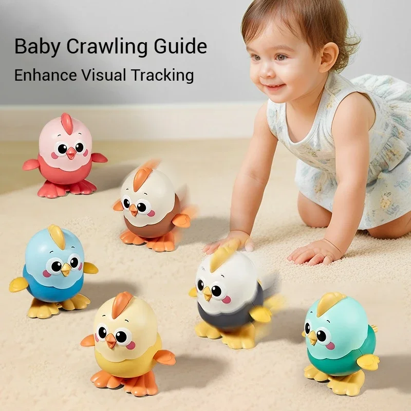 Cartoon Clockwork Chick Toy On Chain Chick Move Jump Little Chicken Baby Move Crawl Toys Interactive Educational Toys Kids Gifts