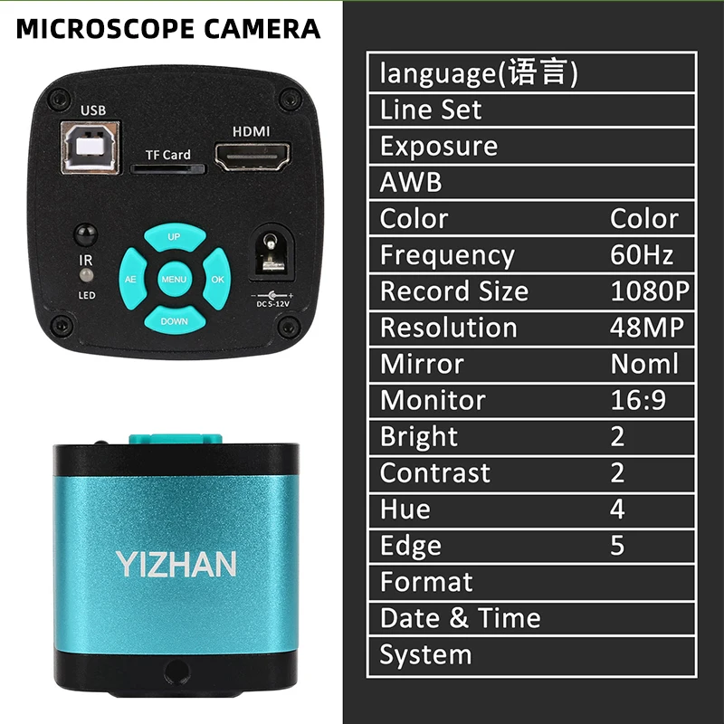 YIZHAN HD Digital Microscope 1080P 4K 2K HDMI USB VGA Soldering Microscope Camera 150X 180X 215X C-Mount Lens Remote Control