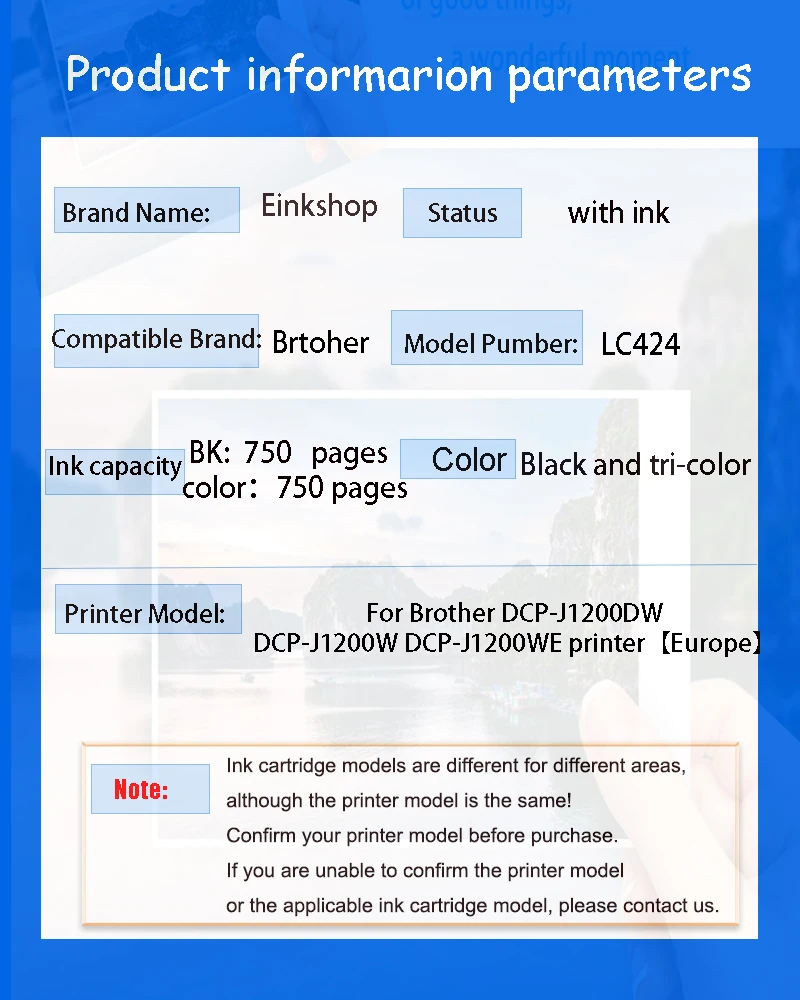 Einkshop Premium LC424 LC424BK LC424C LC424M LC424Y Color Compatible Printer Ink Cartridge for Brother DCP-J1200DW