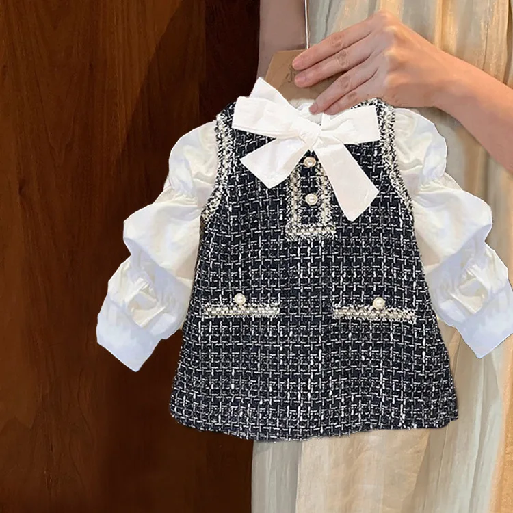 2025 New Girl's Clothing Vest Skirt Spring and Autumn Baby Girls' Elegant Small Fragrant Style Skirt Children's Autumn Clothing