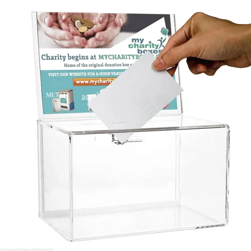 Imagem -03 - Transparente Acrílico Doação Coleção Caixa Perspex Charme Fundraising Box com Fechadura com Chave Grupo Não-eficiente Caridade