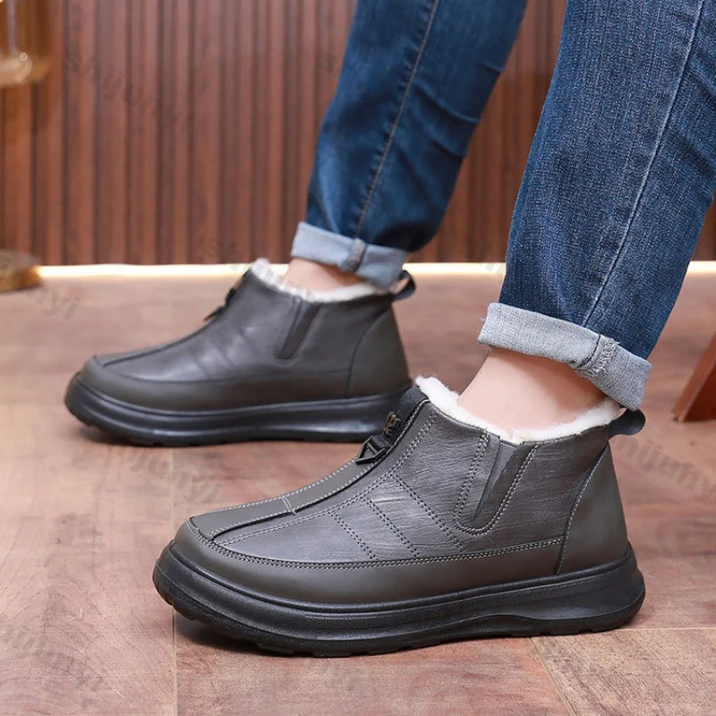 

Новая зимняя мужская хлопковая обувь, уличная непромокаемая нескользящая теплая обувь, удобные плюшевые утепленные зимние ботинки на платформе, увеличивающие рост