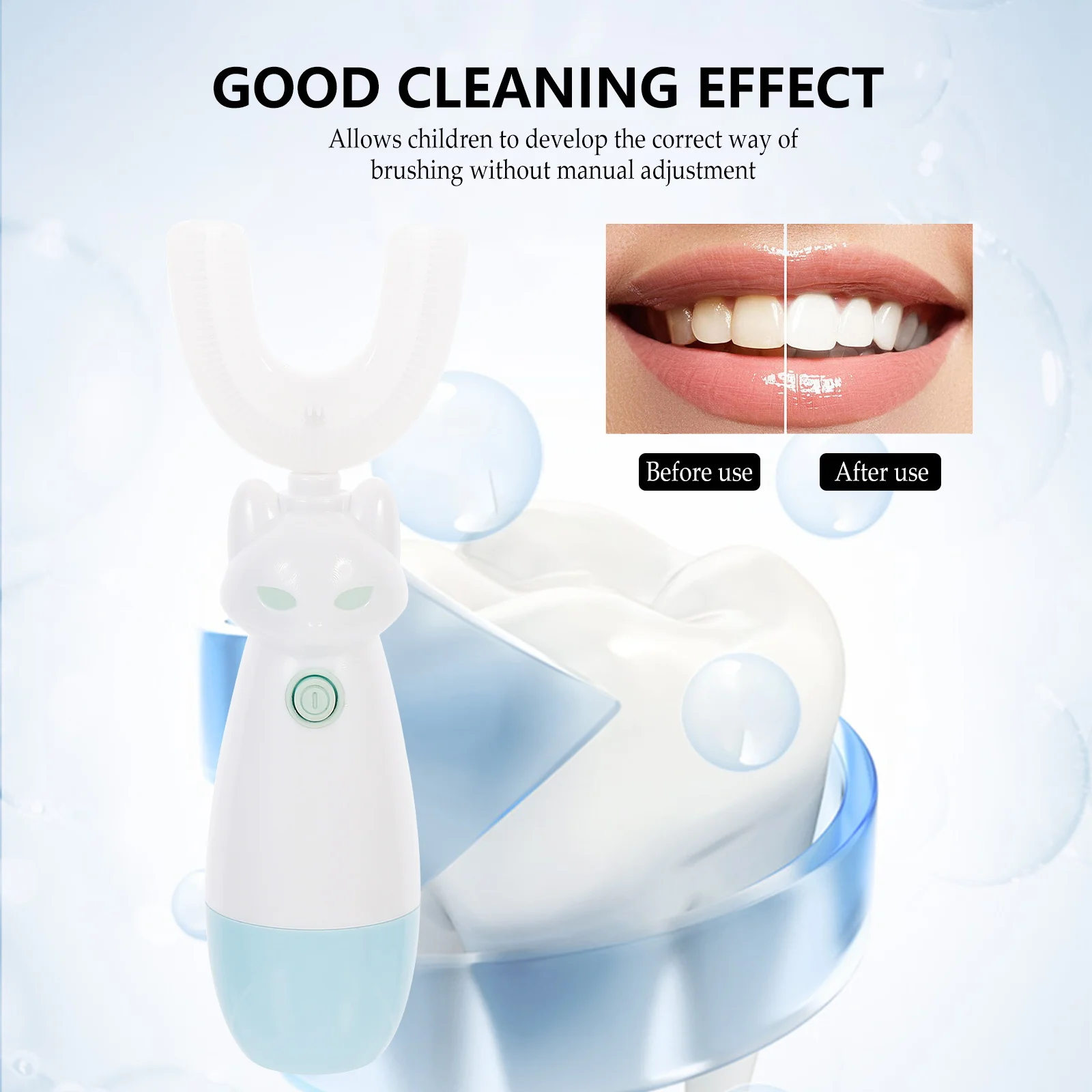 

Детская электрическая зубная щетка для детей U-типа, силикагель, автоматическая глубокая чистка, безопасная для детей ясельного возраста, прочная