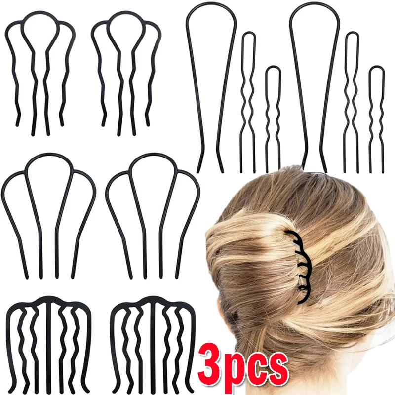 Black U-shaped Hair Fork Clip for Women Hair Pin Combs Messy Bun Hairpins Clip Side Combs Updo Sticks Simple Hair Styling Tools