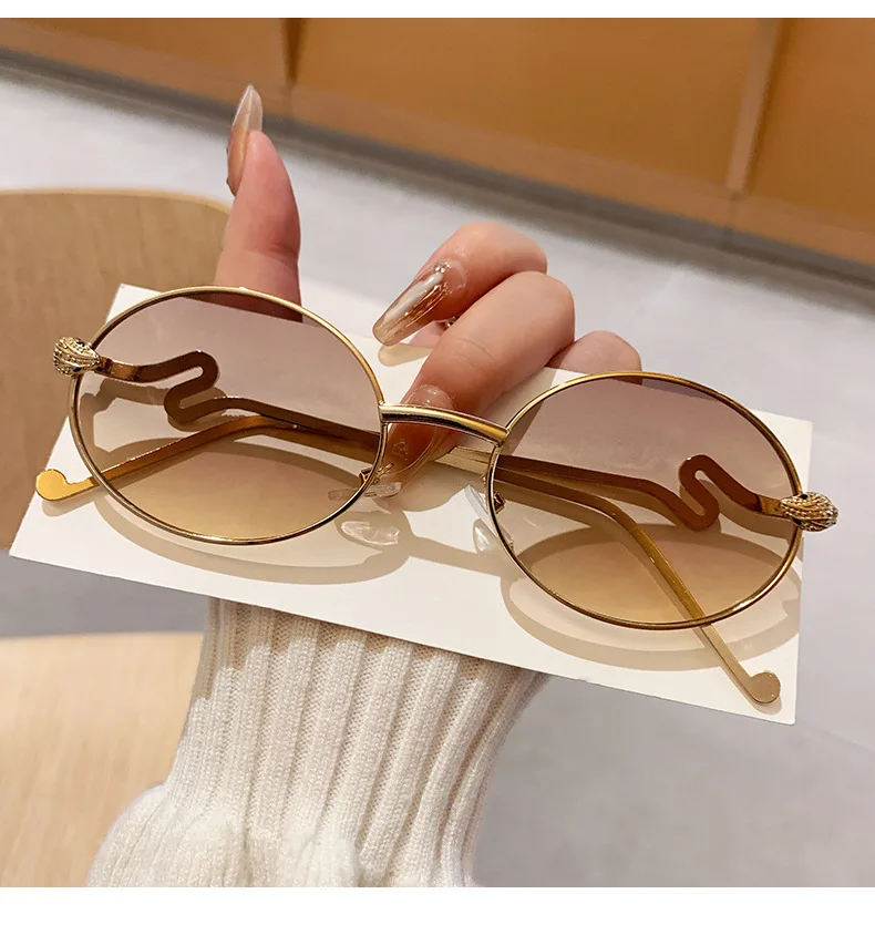 نظارات شمسية كلاسيكية صغيرة مستديرة على شكل ثعبان للنساء والرجال موضة جديدة ماركة سبيكة متدرجة نظارات شمسية هيب هوب للسيدات ظلال عصرية #2