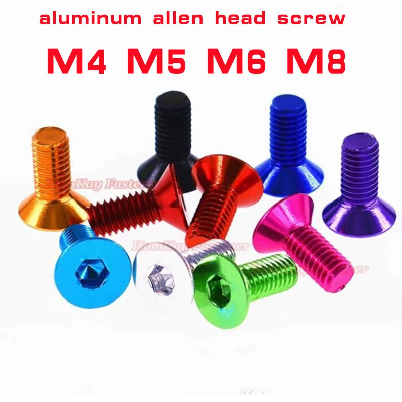 5/10PCS m4 m5 m6*8/10/12/15/20/25/30 Anodized colourful aluminum flat hex hexagon allen countersunk head machine screw