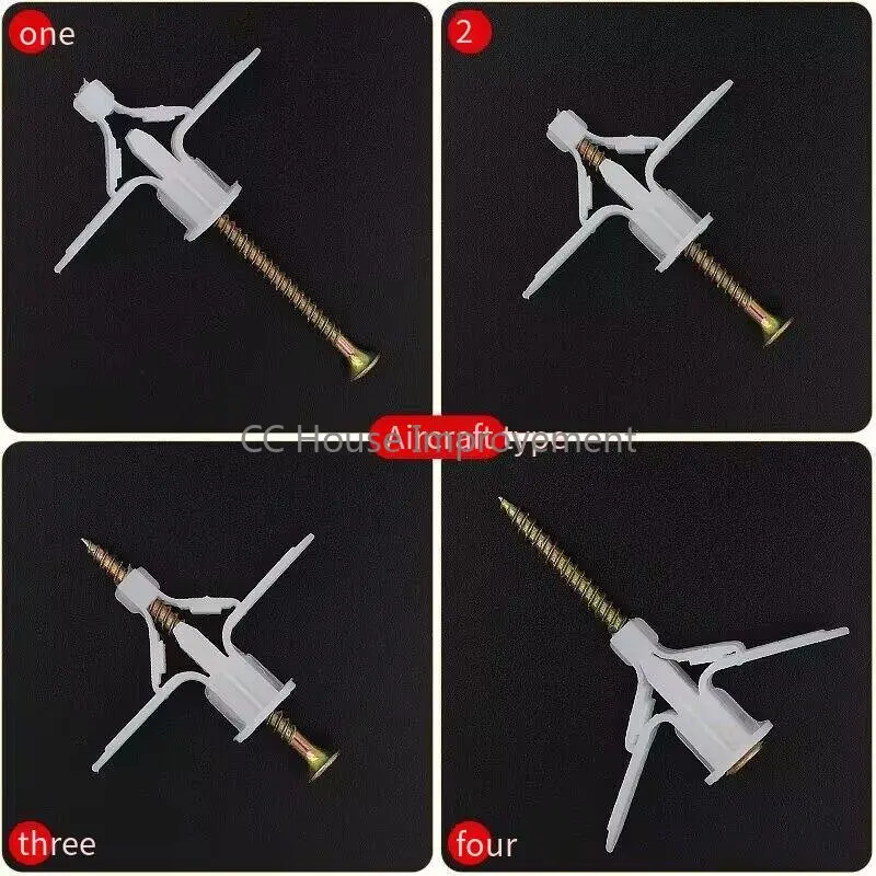 10 sets/pack Plastic Airplane Expansion Pipe Curtain Gypsum Board Hollow Wall Expansion Screw 3.5*50+Anchor 8*50 Plugs Up Aging image 4