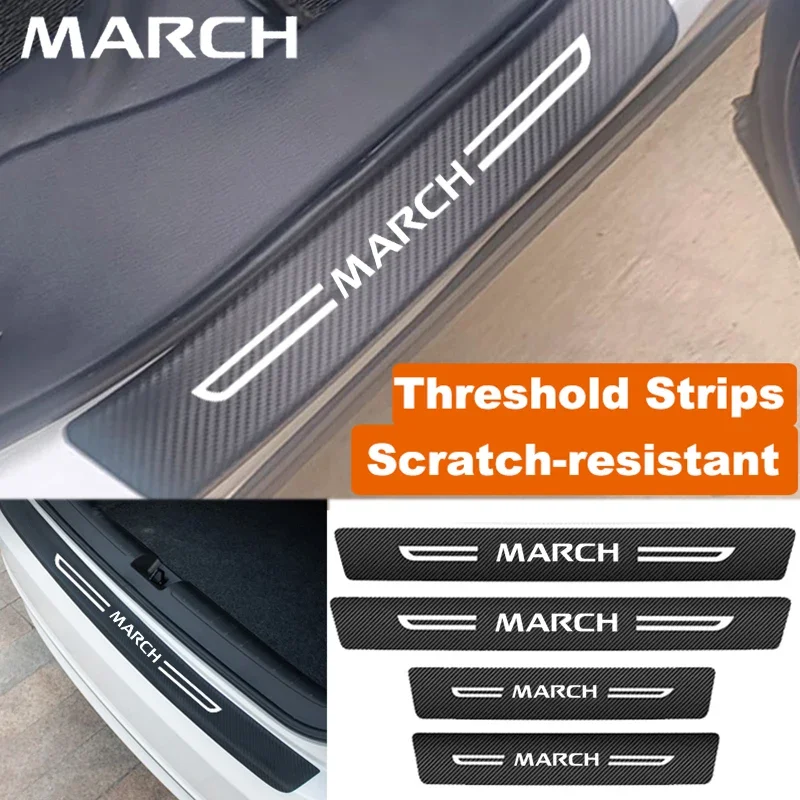Car Decoration For Nissan March Emblem Door Sill Scuff Plate Film Carbon Fiber Stickers Front Rear Door Bumper Protect Decals