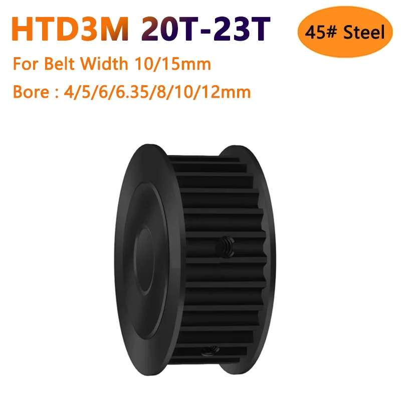 1pc 20T-23T HTD3M Black 45# Steel Timing Pulley HTD-3M 20 21 22 23 Teeth Synchronous Wheel for Belt Width 10/15mm Bore 4-12mm