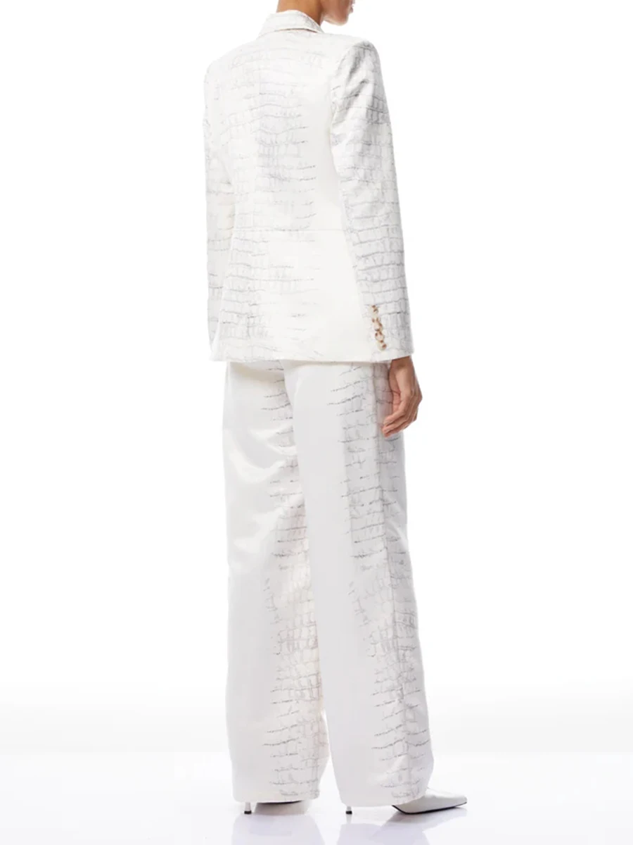 VGH Temperament Printing Slimming Two Piece Sets For Women Lapel Long Sleeve Top High Waist Pants Autumn Chic Set Female Style