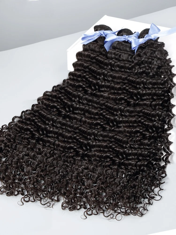 

Пучки человеческих волос Water Wave Вьющиеся глубокие волны 1 3 4 пучка Бразильские натуральные черные человеческие волосы Волосы Remy 100% натуральные человеческие волосы
