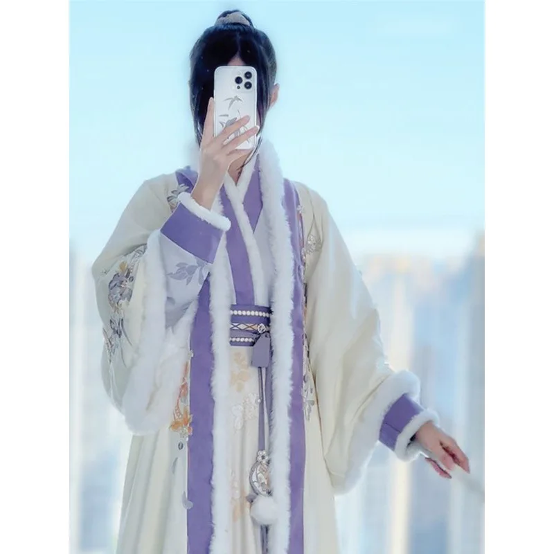 

Оригинальный женский комплект ханьфу в стиле династии Сун, зимний, с утепленной подкладкой, воротник-стойка, для повседневной носки и деловых встреч, в древнем стиле, стройнящий фигуру