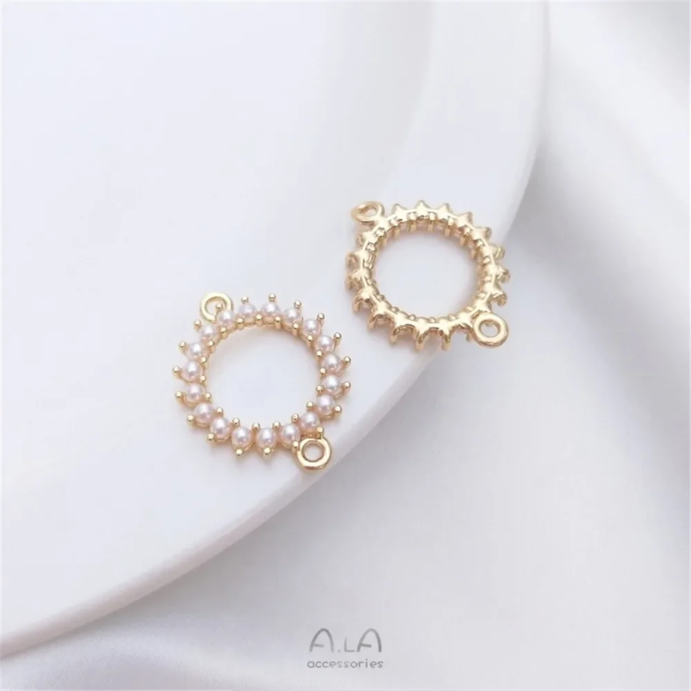 14K Gold eingelegte Perle herzförmiger Diamant rund doppelt hängendes Zubehör Diy Armband Ohrringe Anhänger Stecker K121