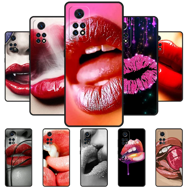 Sexy Lips KISS Phone Case For Redmi Note 11 EPro 11S 10T 9S Promax 8 Pro Xiaomi Mi 11 12X 12S Ultra Cover