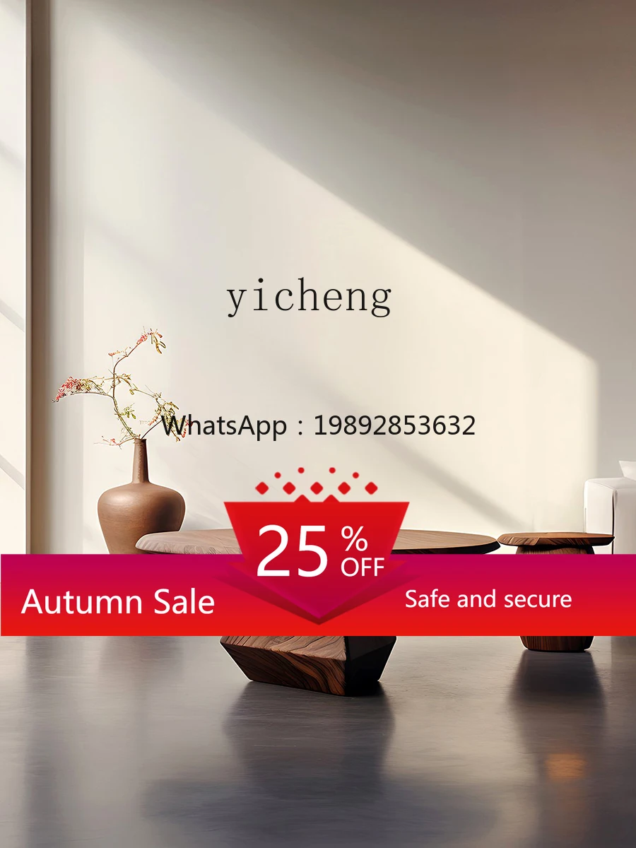 

Creative Tea Table Walnut Art Side Table Villa Living Room High-Grade Solid Wood round Small Table