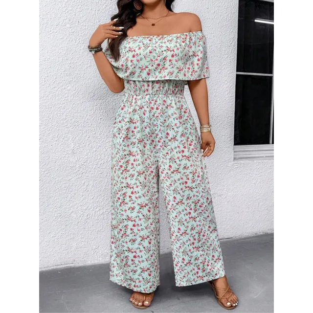 Plus Size 1XL-5XL Women's Fashionable One-piece Collar Waist Cinching Elegant Printed Jumpsuit