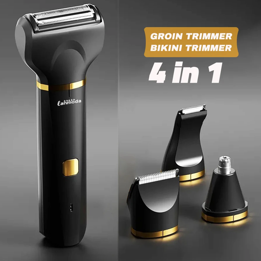 Aparador de biquíni para mulheres e homens, aparador de pêlos pubianos, molhado e seco, carregamento USB, aparador de esferas sem fio para pele sensível