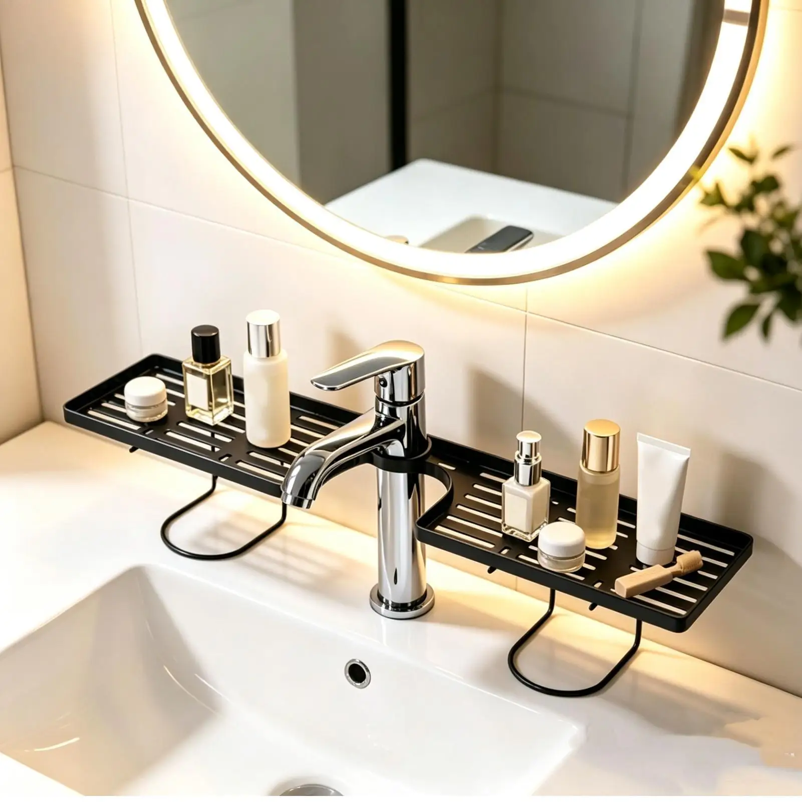 Faucet Cosmetics Holder Bathroom Counter Storage Rack Skincare Organizer Washbasin Shelf For Toothbrushes Cups Kitchen Home