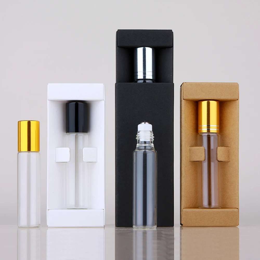 

50 Pcs/Lot 10ml Roller Bottle Essential Oil Bottles With Box Roll On Refillable Perfume Bottle Glass Vials Print LOGO Pay Extra