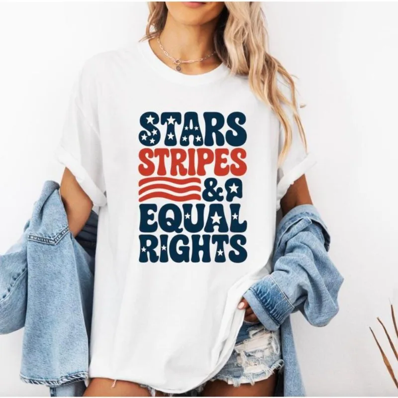 

Stars Stripes Equal Rights Shirt Women Patriotic Graphic Tee 4th Of July Top Outfit Independence Day Pride Equality Statement
